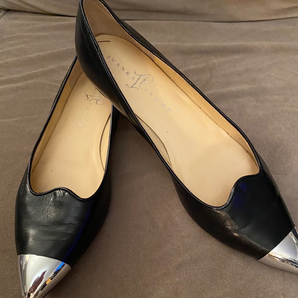 Ivanka Trump Black Leather with silver toe sz. 9.5